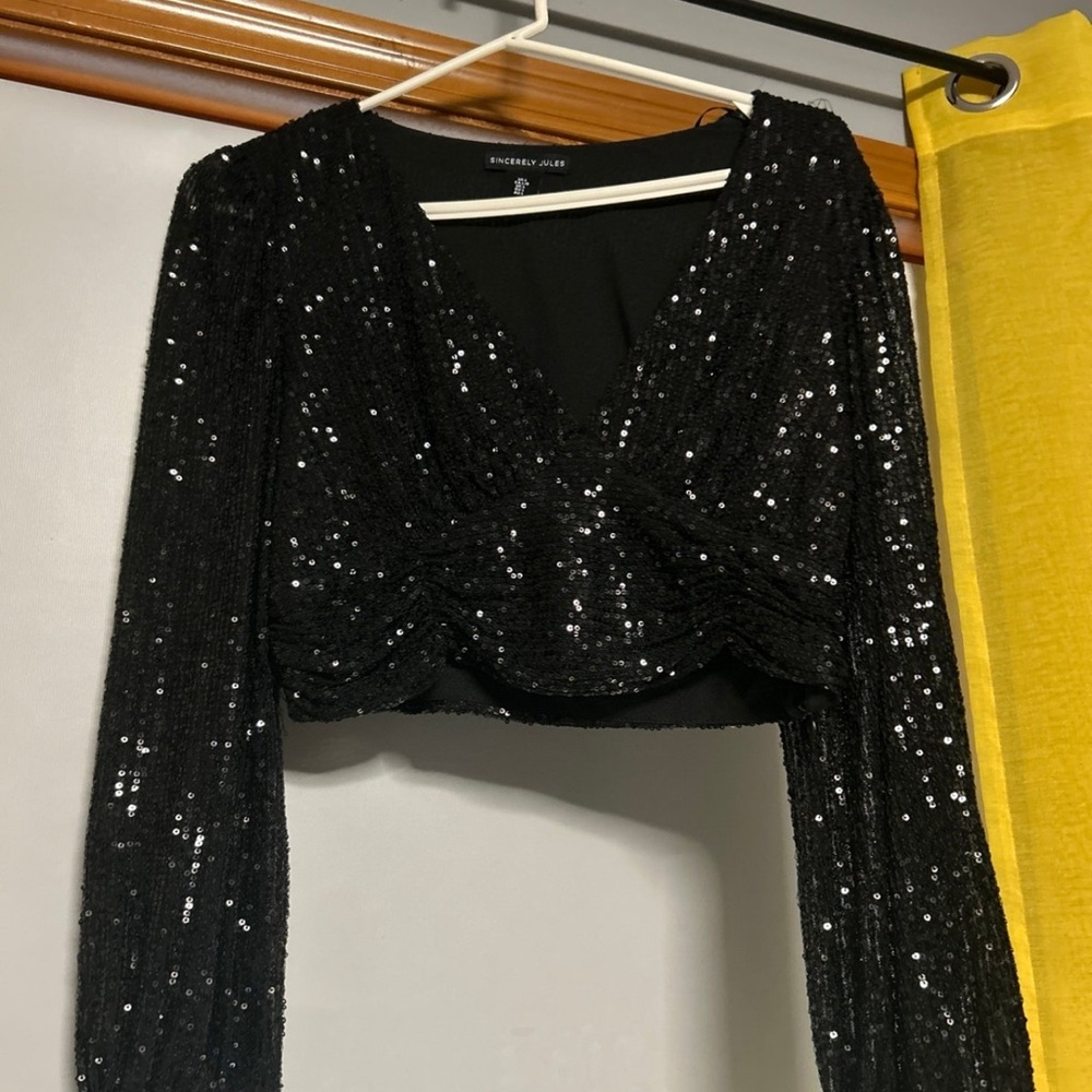 Express Black Sequin Blouse